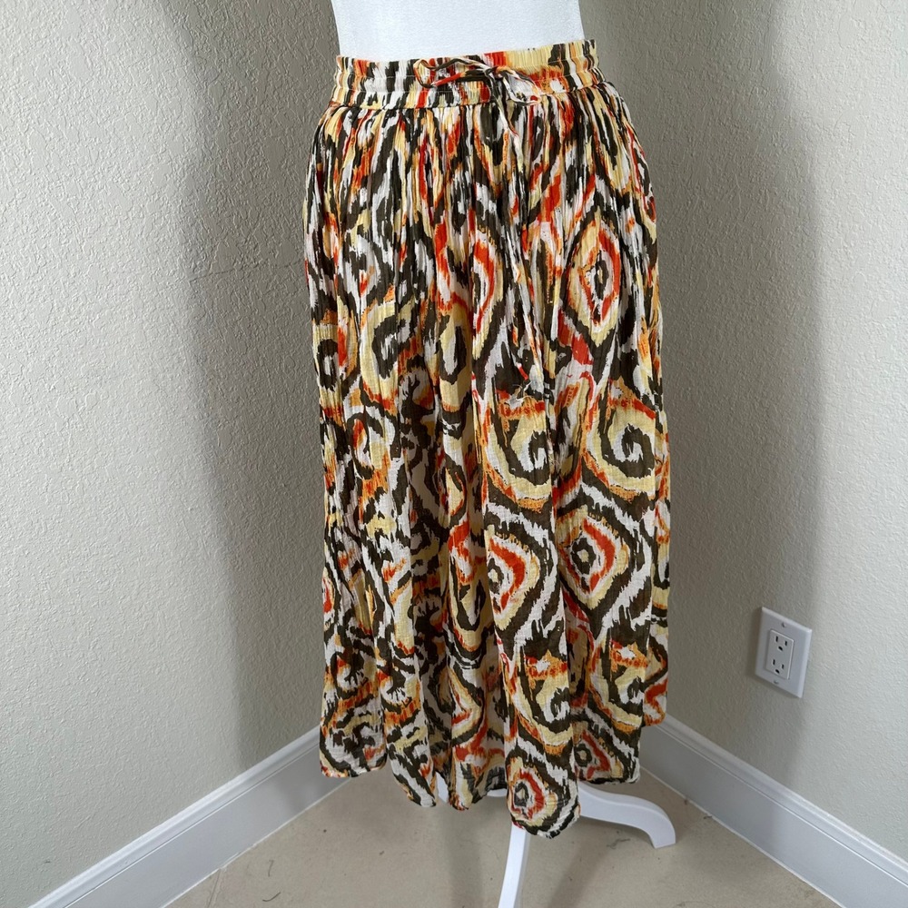 Studio West Maxi Skirt Women S Multicolor Boho Ikat Cotton Flowy Festival Hippie - Picture 2 of 5
